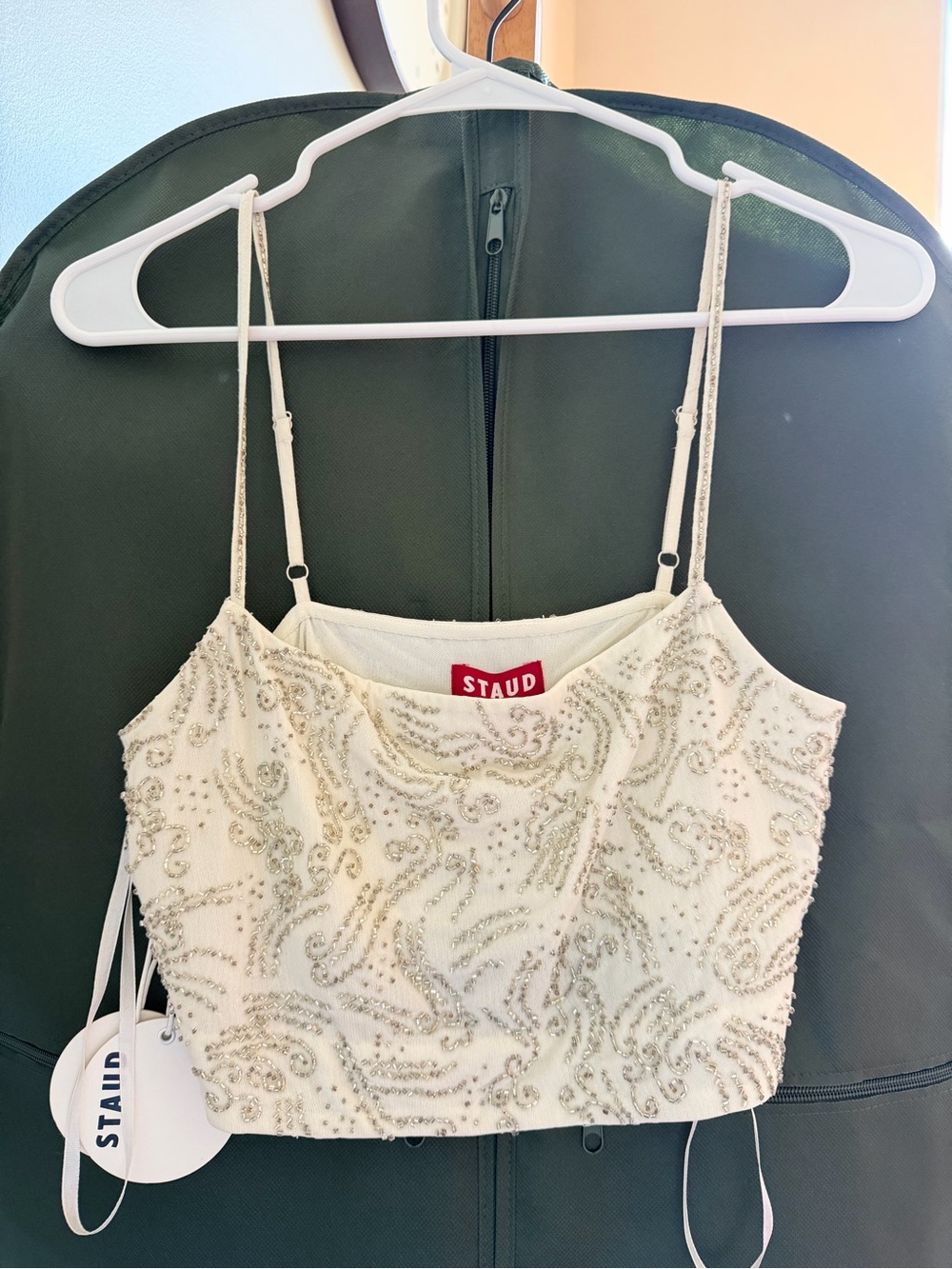 STAUD Fermo Ivory Beaded Top